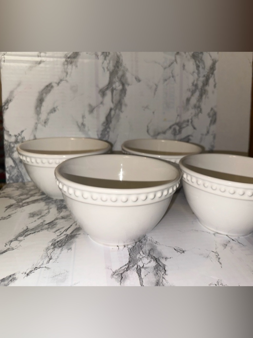 Classic White Ceramic Beaded Rim Bowls - Set of 4